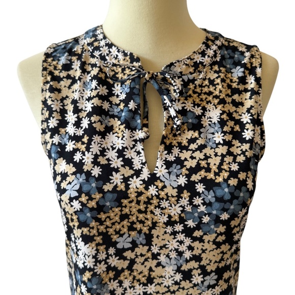 MICHAEL KORS DRESS TIE NECK JERSEY STRETCH BLACK WHITE DITZY FLORAL RUFFLE XS - Picture 3 of 12